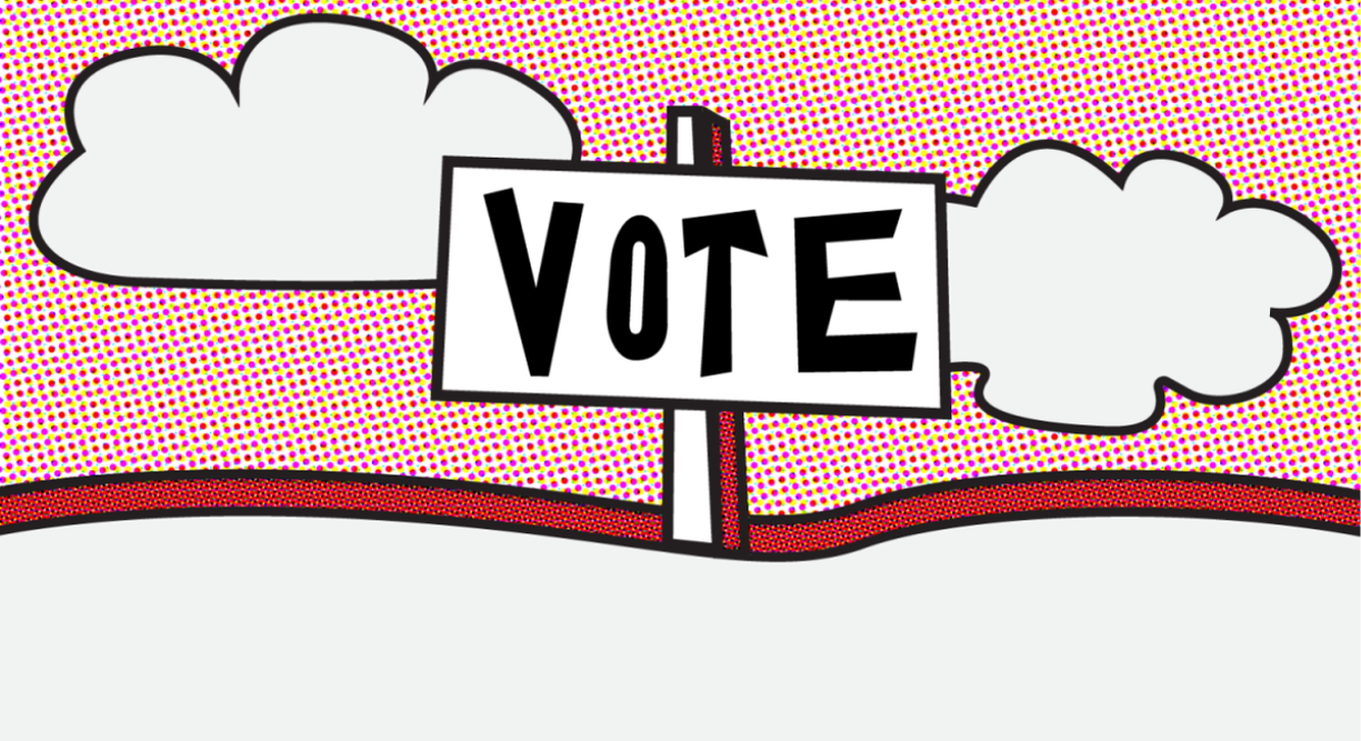 Red and white cartoon vote sign